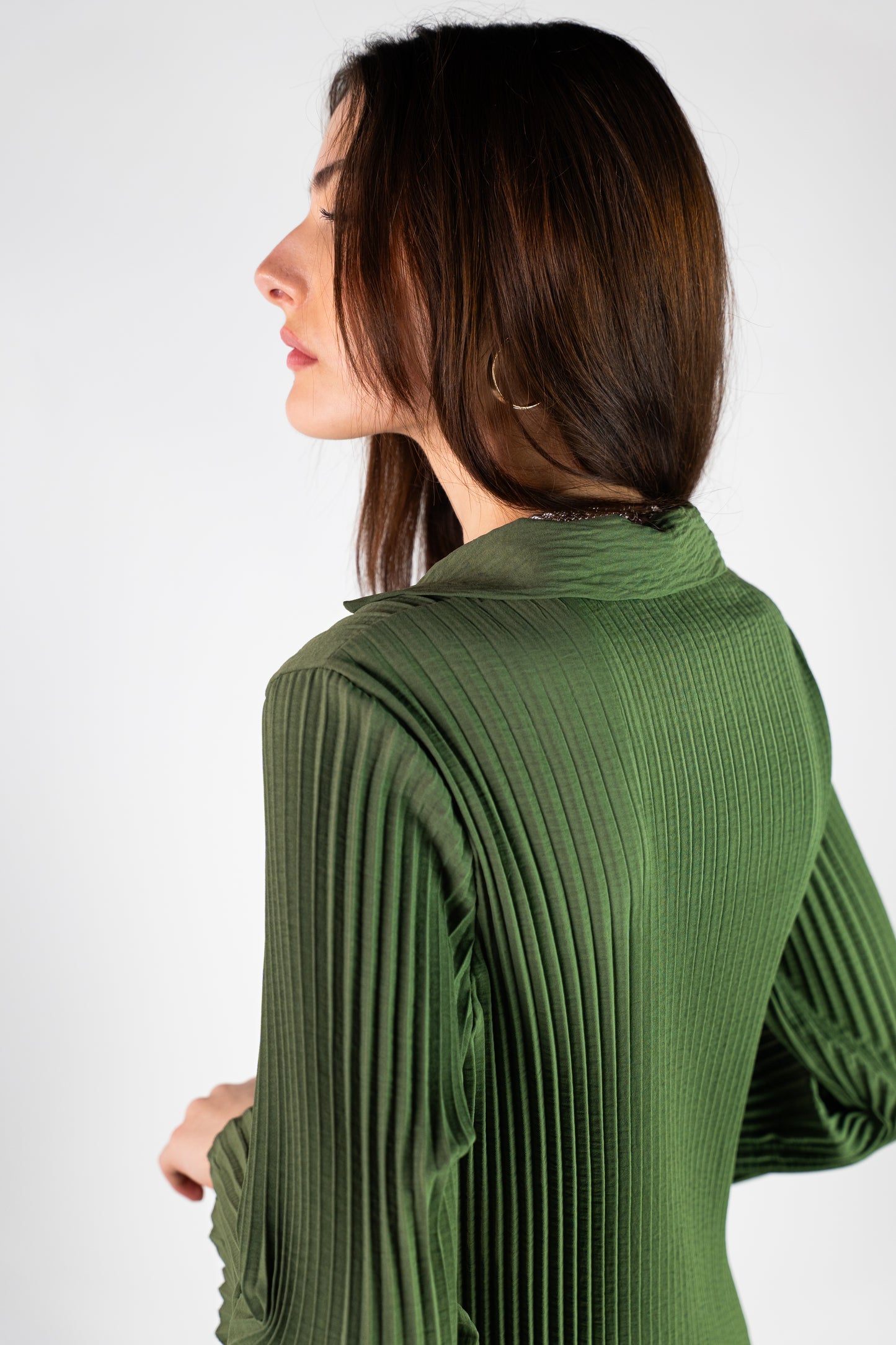 Khaki Pleated Button Shirt