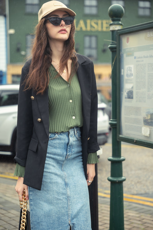 Khaki Pleated Button Shirt